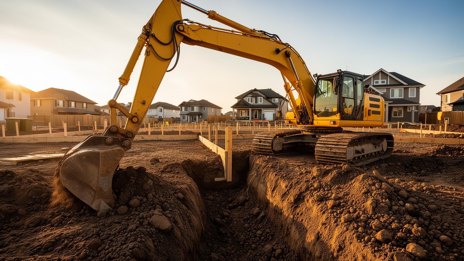 Foundation footings being formed in fresh excavation